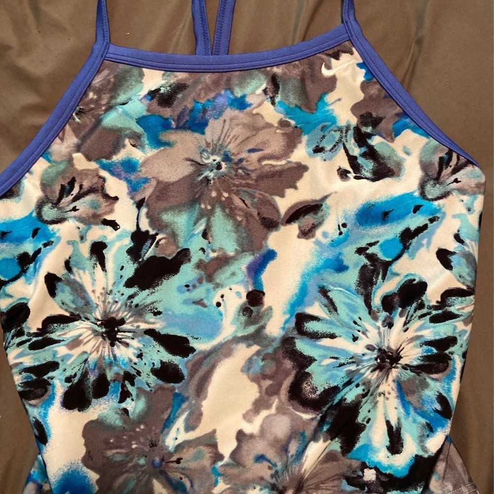 Nike Blue Floral One Piece Competition Swimsuit - Picture 2 of 7